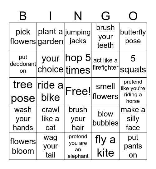 Movement Bingo Card
