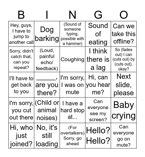 Conference Call  Bingo Card