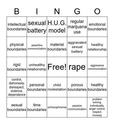 ISG Bingo Card