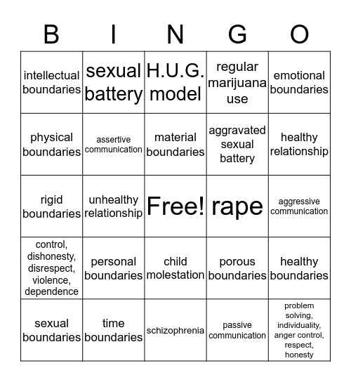 ISG Bingo Card