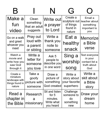 Bible Class Challenges Bingo Card