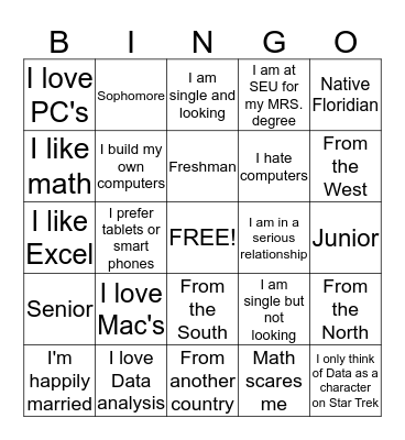 SEU Bingo Card