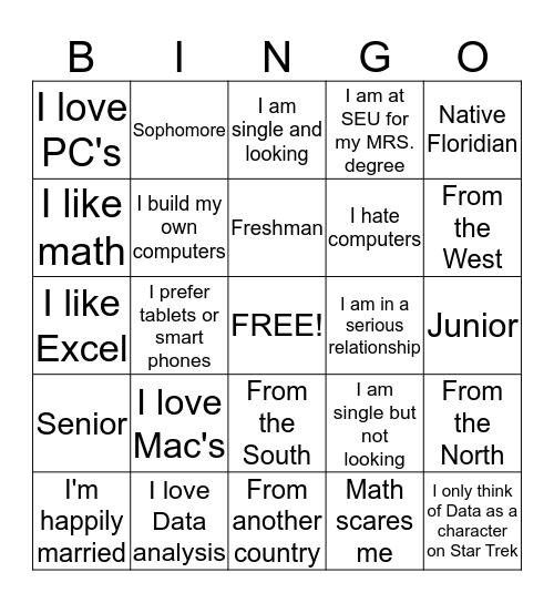 SEU Bingo Card