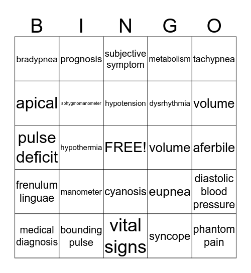 Term Words Bingo Card