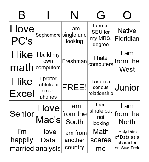 SEU Bingo Card