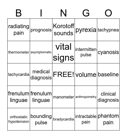 Term Words Bingo Card