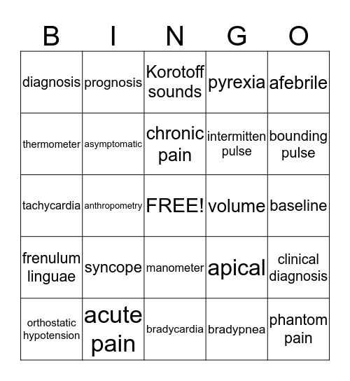 Term Words Bingo Card