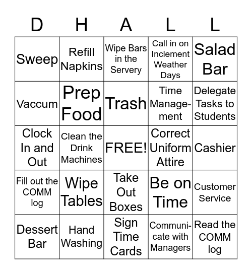 Dining Hall Bingo Card