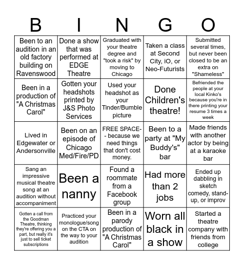 Chicago Actor Bingo Card