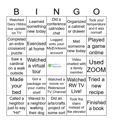 Riderwood BINGO Card