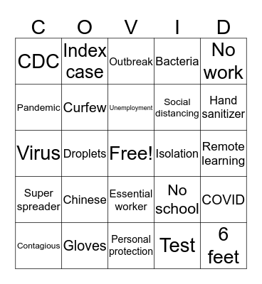 COVID Bingo  Bingo Card