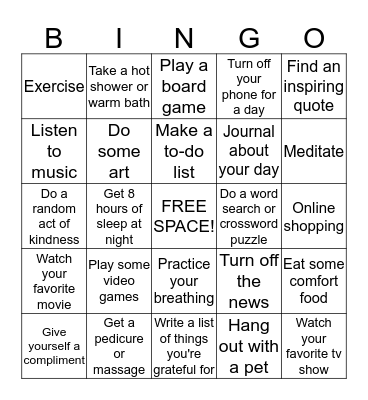SELF-CARE  Bingo Card