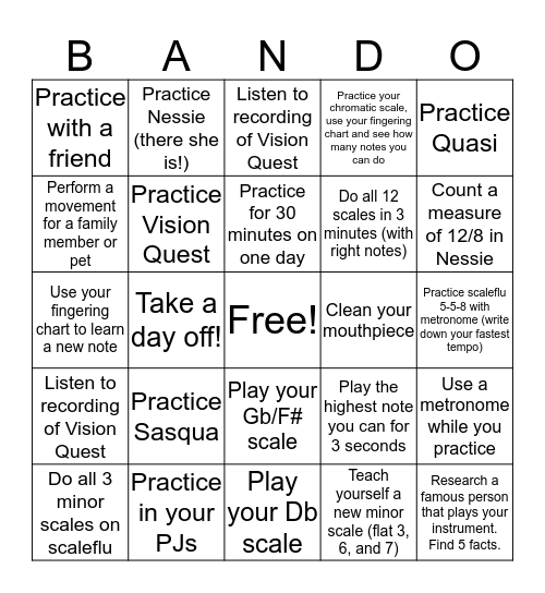 BANDO Bingo Card