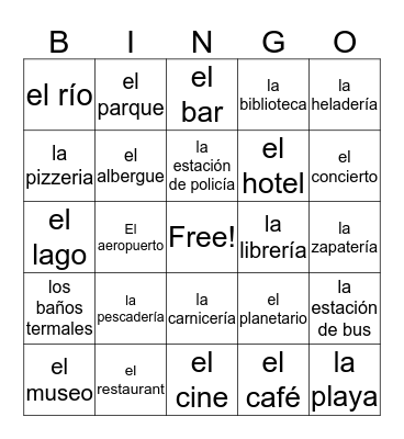 Los lugares de la calle  Bingo Card