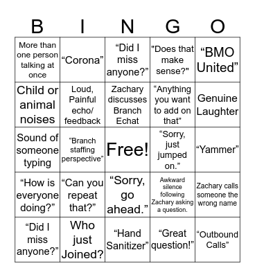 BMO Harris Fox Cities Conference Call BINGO Card