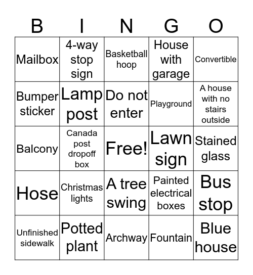 Bingo Walks Bingo Card