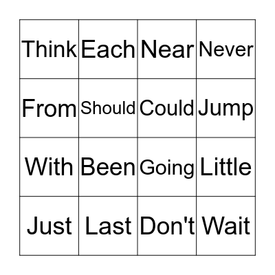 Snap Word Bingo Card