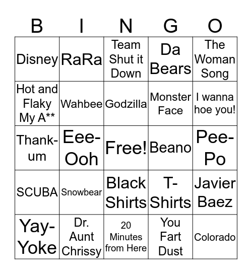 Family Zoom Bingo Card