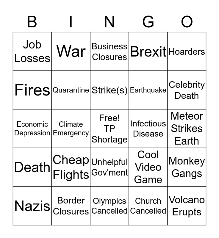 2020 Apocalypse Bingo Card