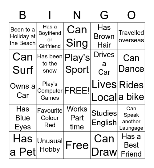 Life Style Bingo Card