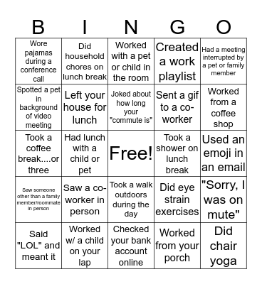 Remote Work Bingo Card