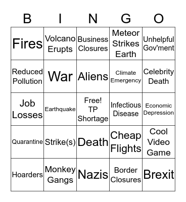 2020 Apocalypse Bingo Card