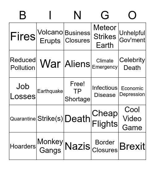 2020 Apocalypse Bingo Card