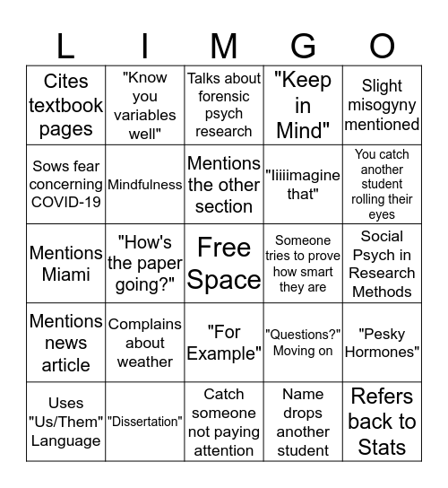 Lim- go Bingo Card