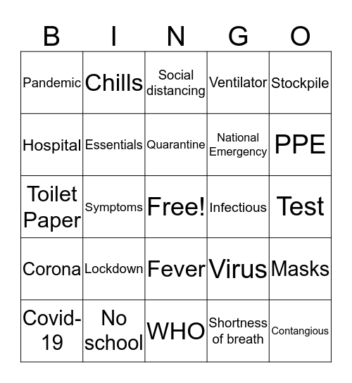 Costantino Covid-19 Bingo Card