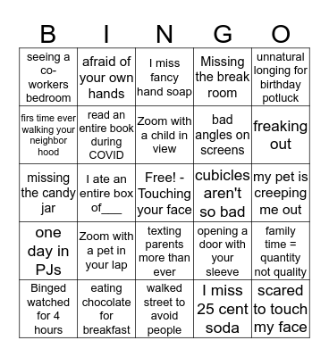 Working From Home BINGO Card