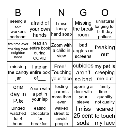 Working From Home BINGO Card