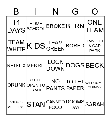 QUARANTINE Bingo Card