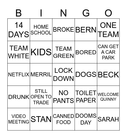 QUARANTINE Bingo Card
