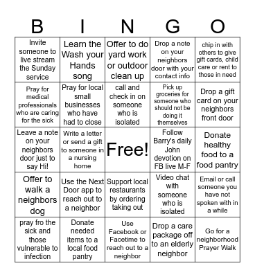 Neighborhood Bingo Card