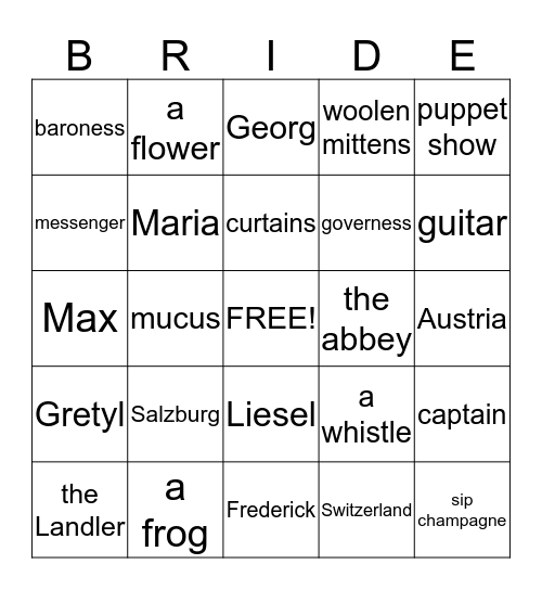 The Sound of Music Bingo Card