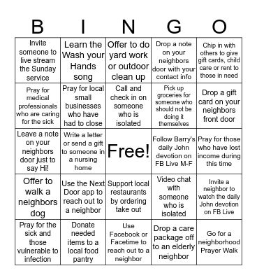 Neighborhood Bingo Card
