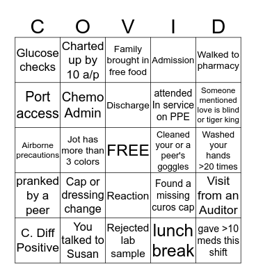 D6 COVID Shift Bingo Card