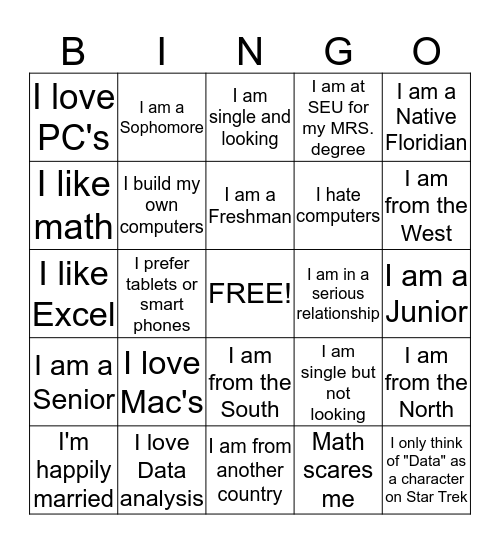 SEU Bingo Card