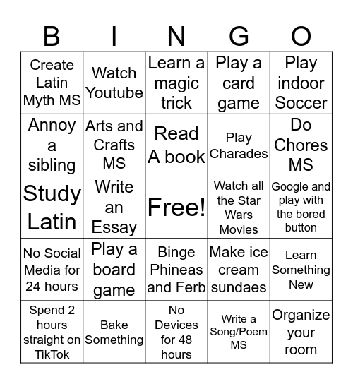 Untitled Bingo Card