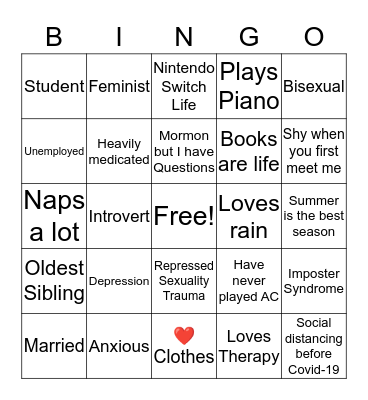 How similar are you to Amelia Bingo Card