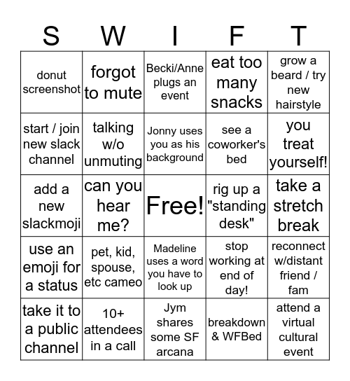 Remote Swiftly Bingo Card