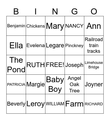 RUTH Bingo Card