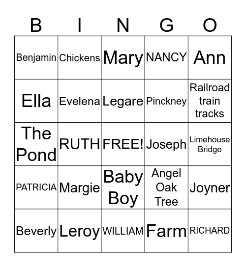 RUTH Bingo Card