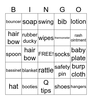 Devin's Baby Shower Bingo Card