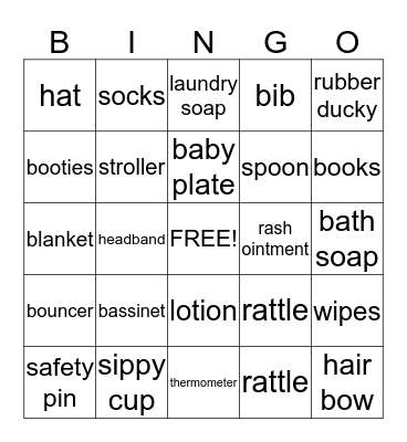 Devin's Baby Shower Bingo Card