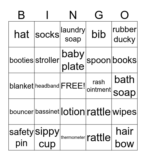 Devin's Baby Shower Bingo Card