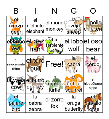 Colmbia Espanol Bingo Card
