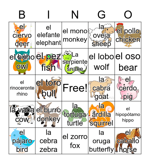 Colmbia Espanol Bingo Card