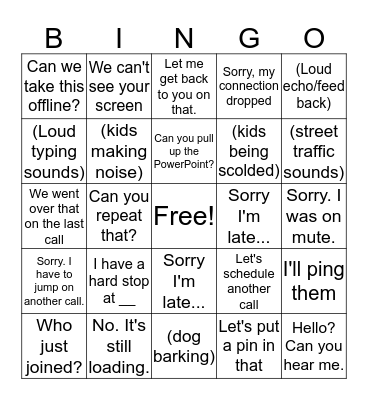 Lock-down Conference Call Bingo Card