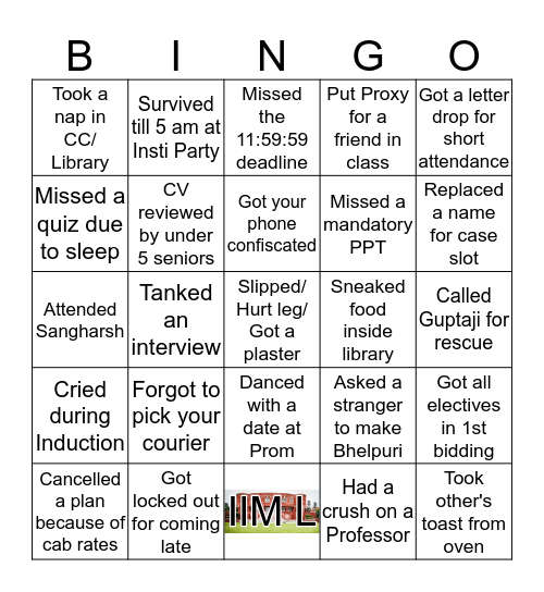 IIM Lucknow Bingo  Bingo Card